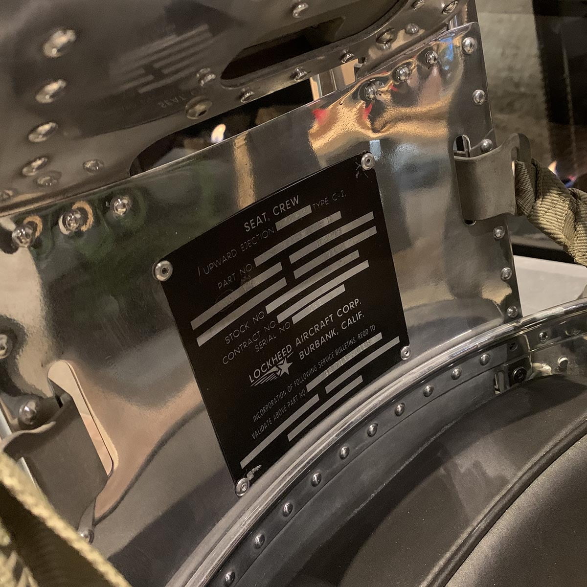 Detail of a polished Martin Baker ejection seat.