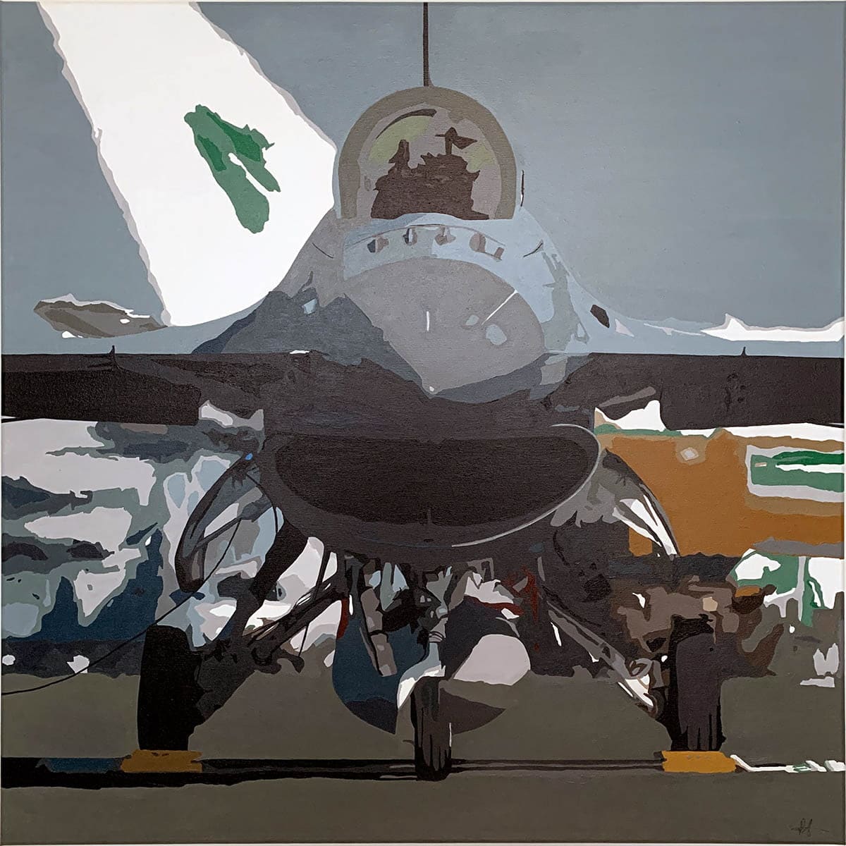 Painting of a Lockheed-Martin F-16, acrylic on canvas for sale.