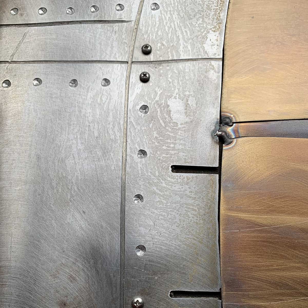 Detail of an aviation inspired steel artwork.