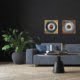 Two steel roundels in a living room.