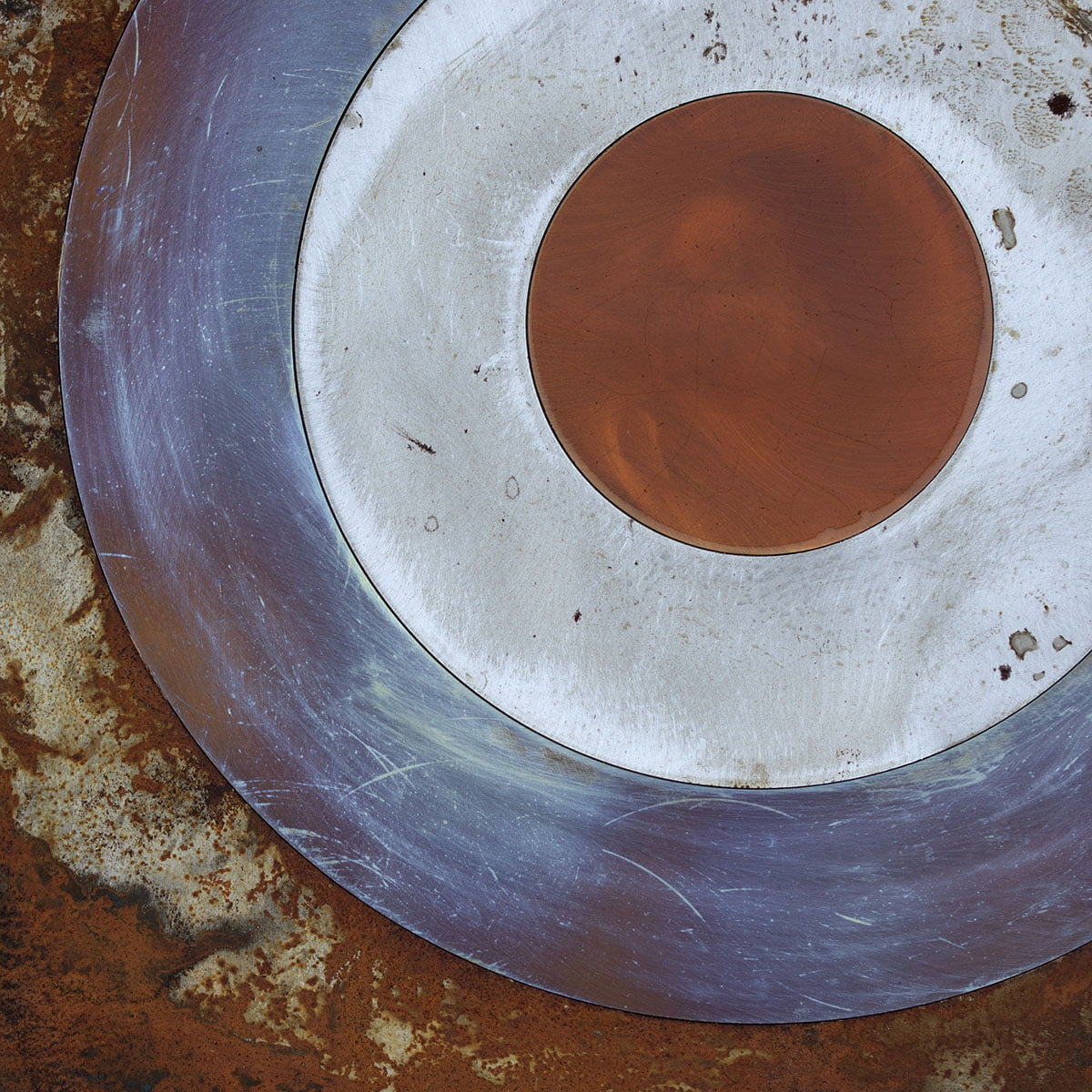 Close-up of a Royal Air Force steel roundel artwork.