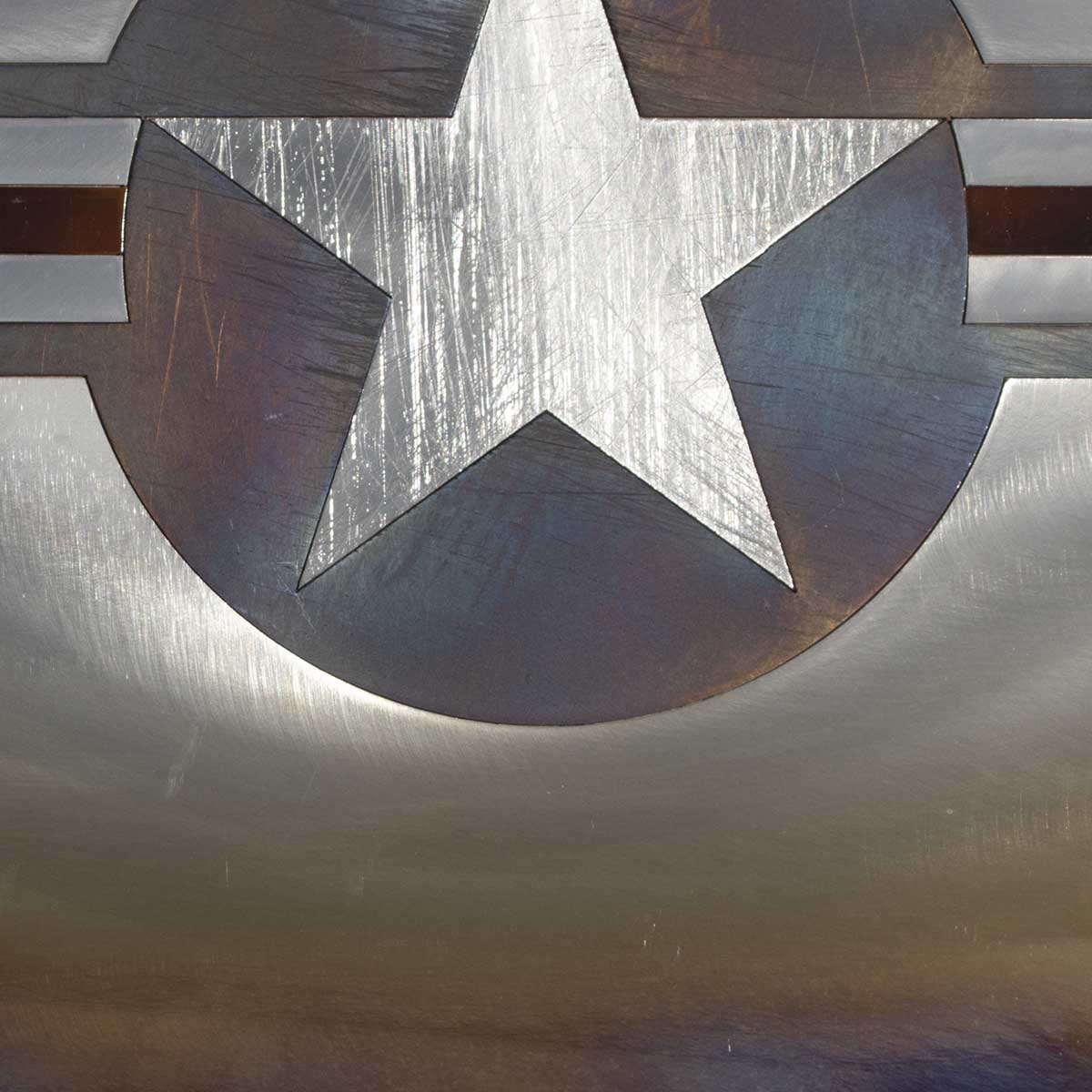 Close-up of a United States Air Force steel roundel artwork.