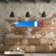 Blue Mil Mi-8 helicopter rotor blade mounted on a wall