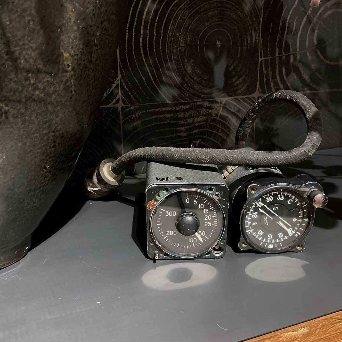 Russian military aircraft and helicopter altimeter and course indicator as decorative pieces.