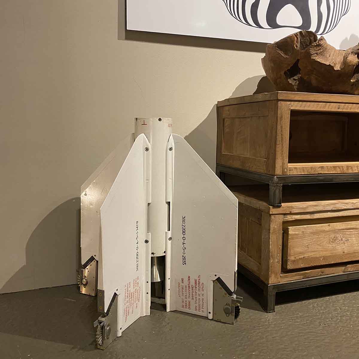 Back side of Vympel K-13 missile for sale as a decorative piece.