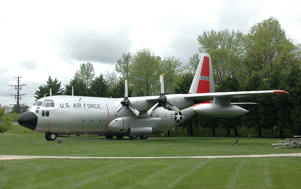 Three-bladed Lockheed C-130A Hercules.