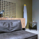 De Havilland aircraft propeller in use as a decorative item in a living room..