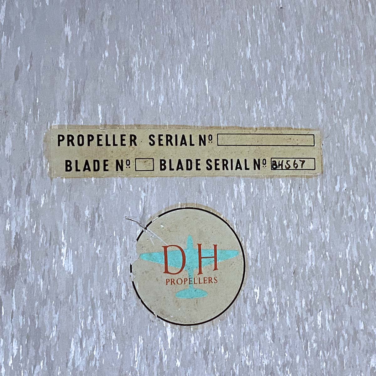 Identification on a De Havilland aircraft propeller that was intended for a Handley Page Hastings aircraft.