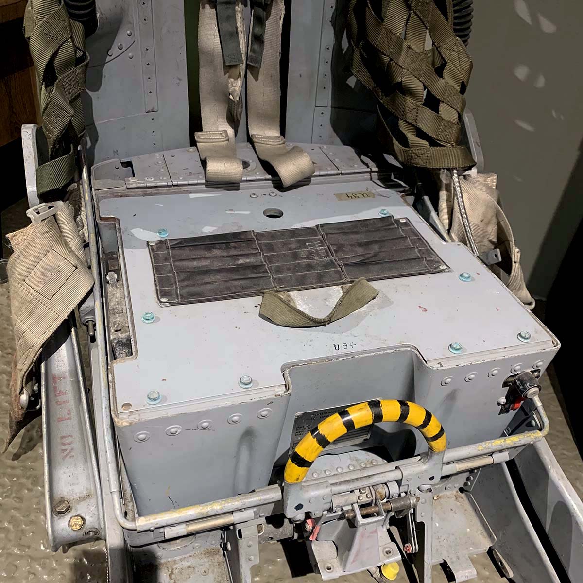 Survival equipment pack in a Lockheed C2 ejection seat.