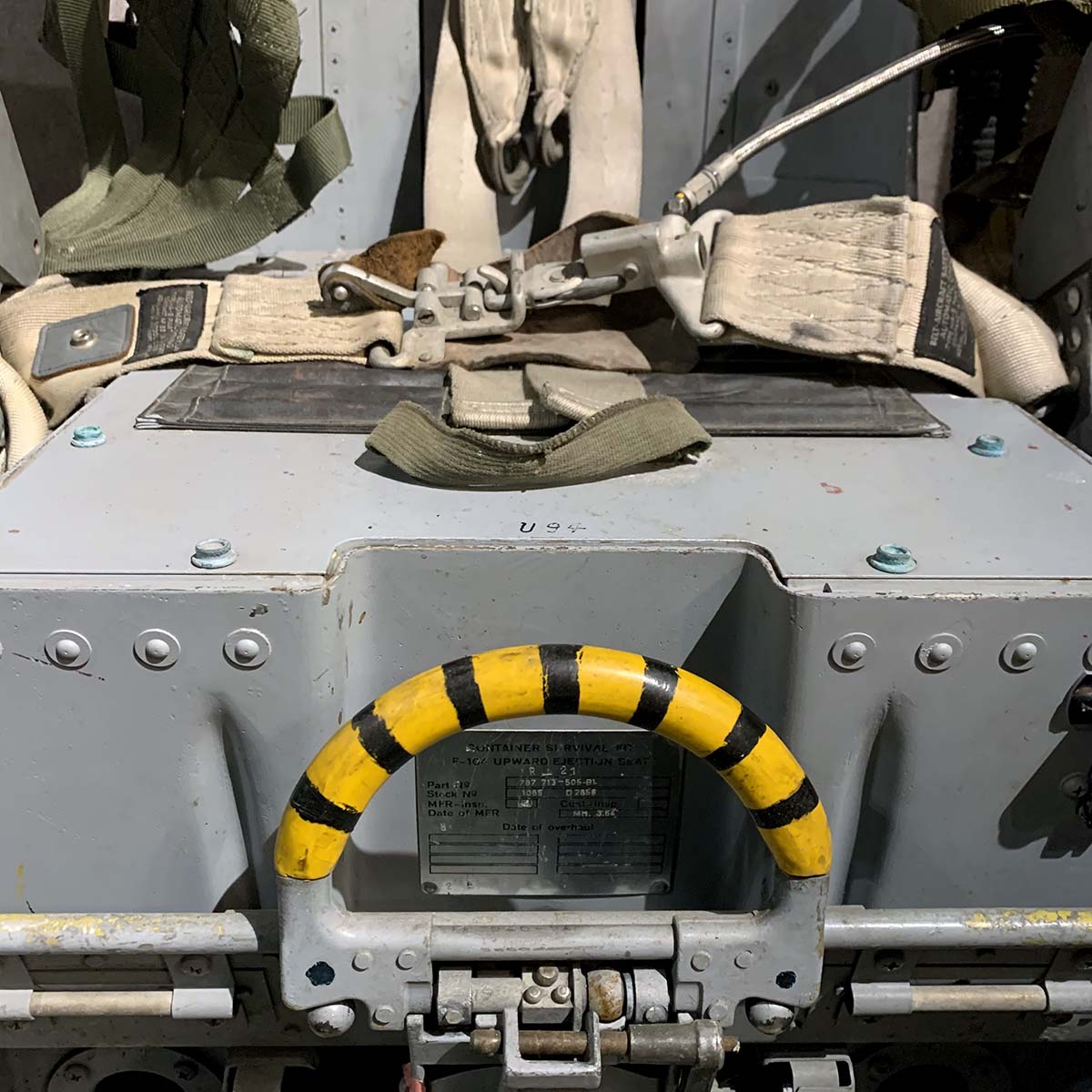 Survival equipment pack in a Lockheed C2 ejection seat.