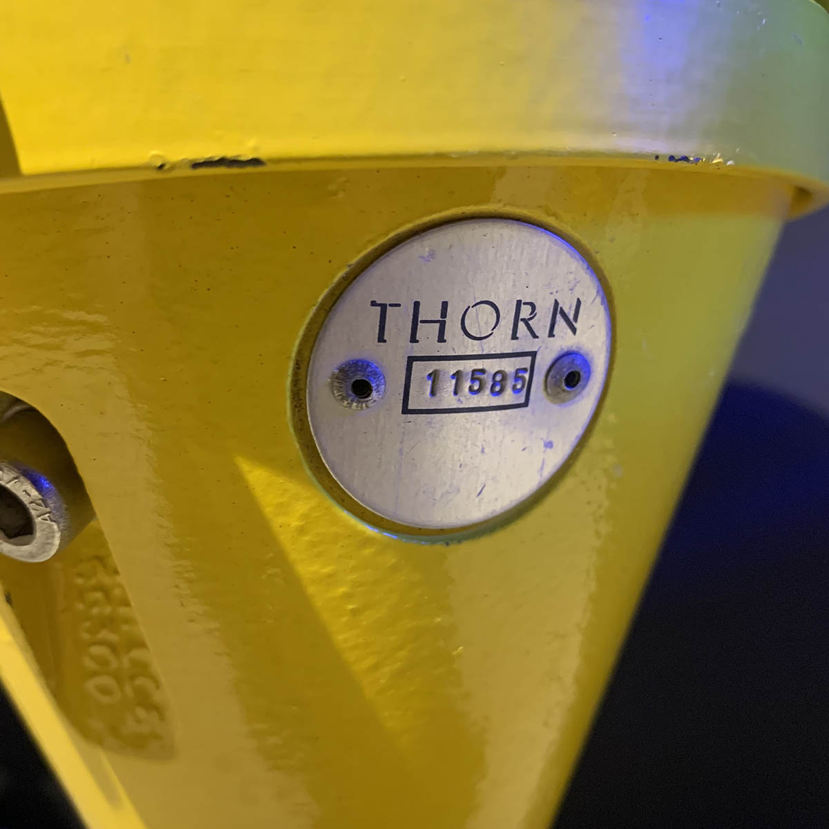 Detail of the individual production number on a Thorn taxiway light.