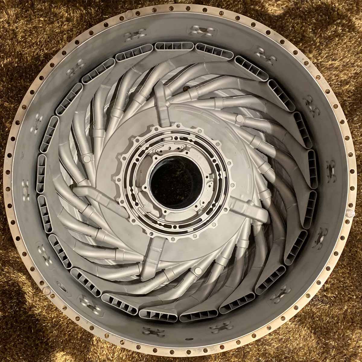 Top view of a Pratt & Whitney Canada PW100 aircraft engine gas generator case table.