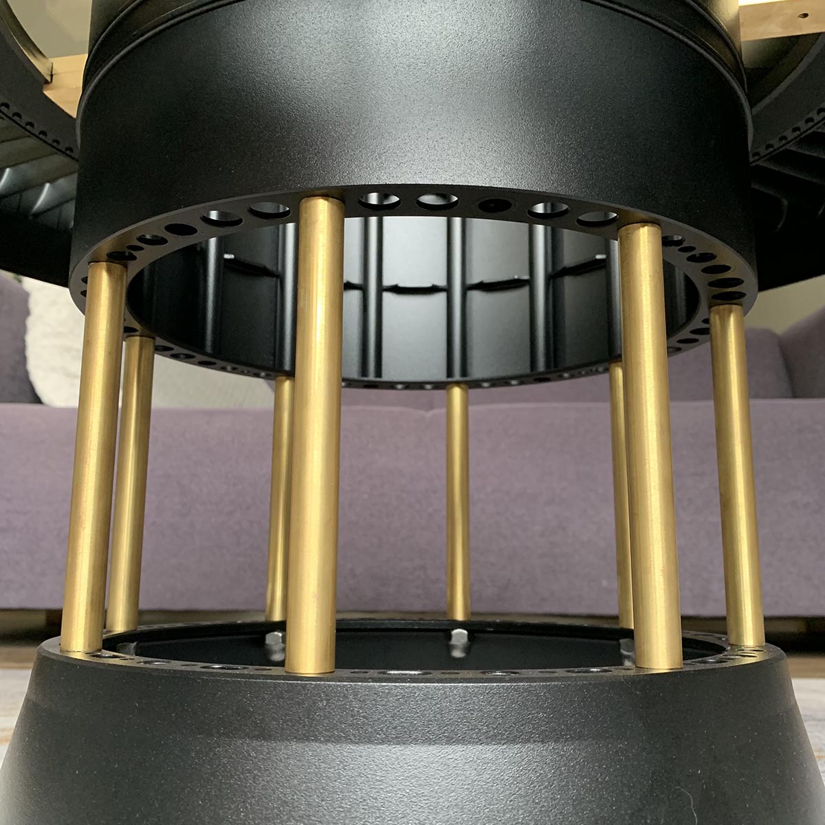 View of the brass support legs on a P&W JT8D stator table.
