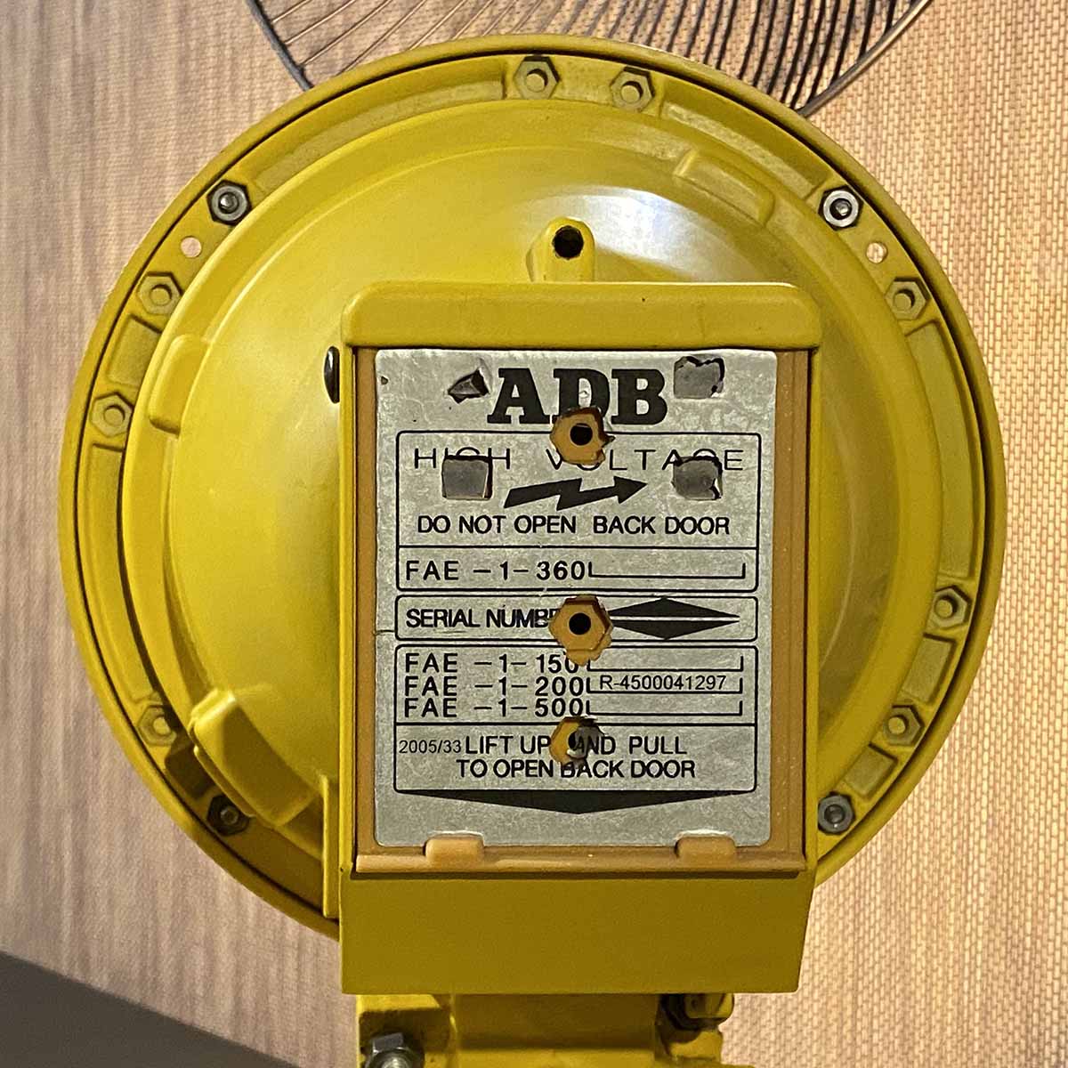 Back side of an ADB airport approach light, showing all details.