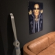 Two-bladed Sensenich propeller standing in a modern living room as a decorative piece.