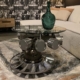 Vedeneyev M14V helicopter engine turned into a coffee table, positioned in a living room.