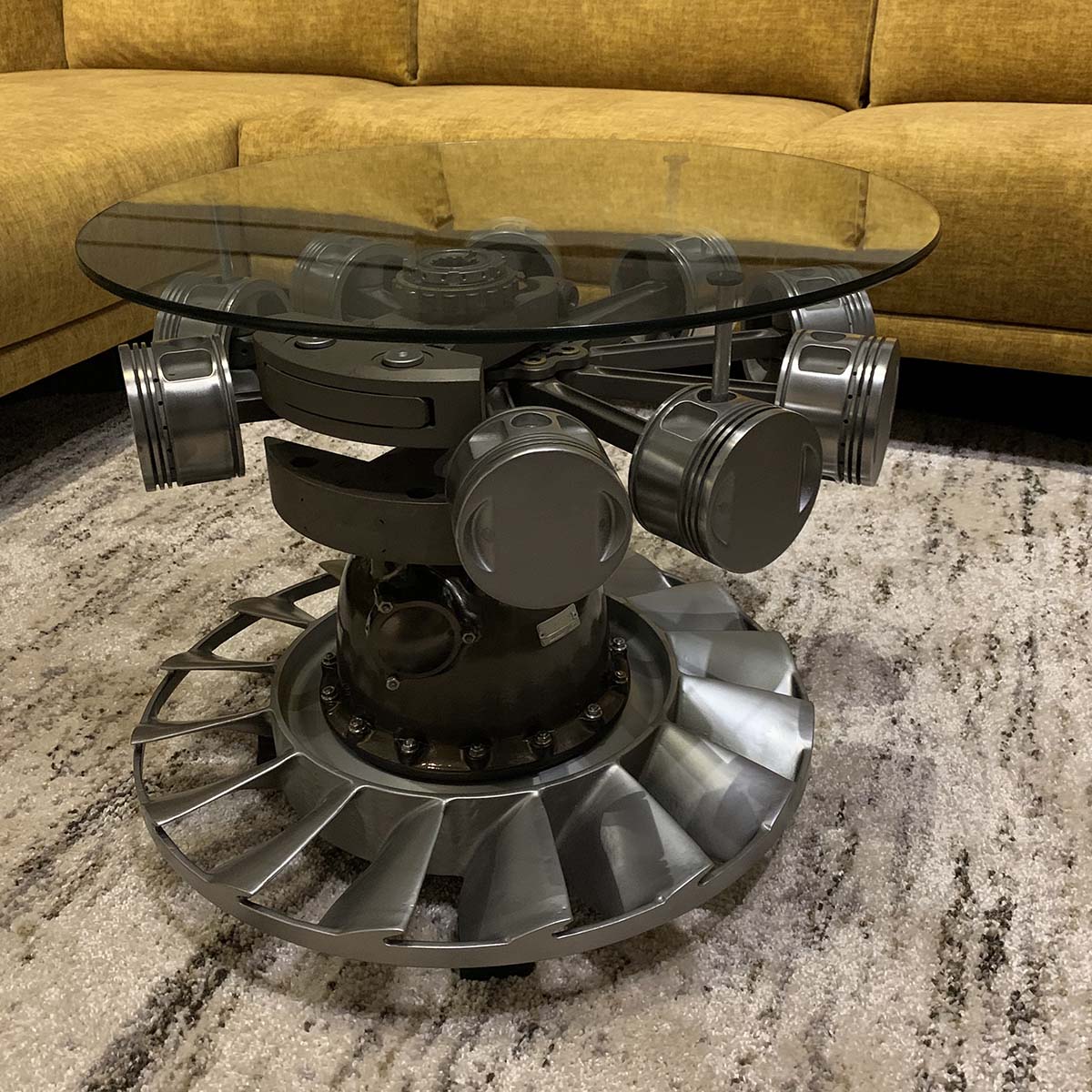 Table made from the engine of a Kamov-26 helicopter.