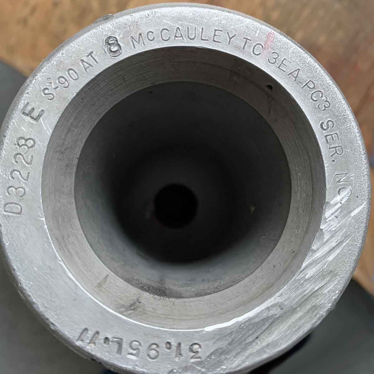 Detail of a blade of a McCauley propeller that is available as a decorative piece.